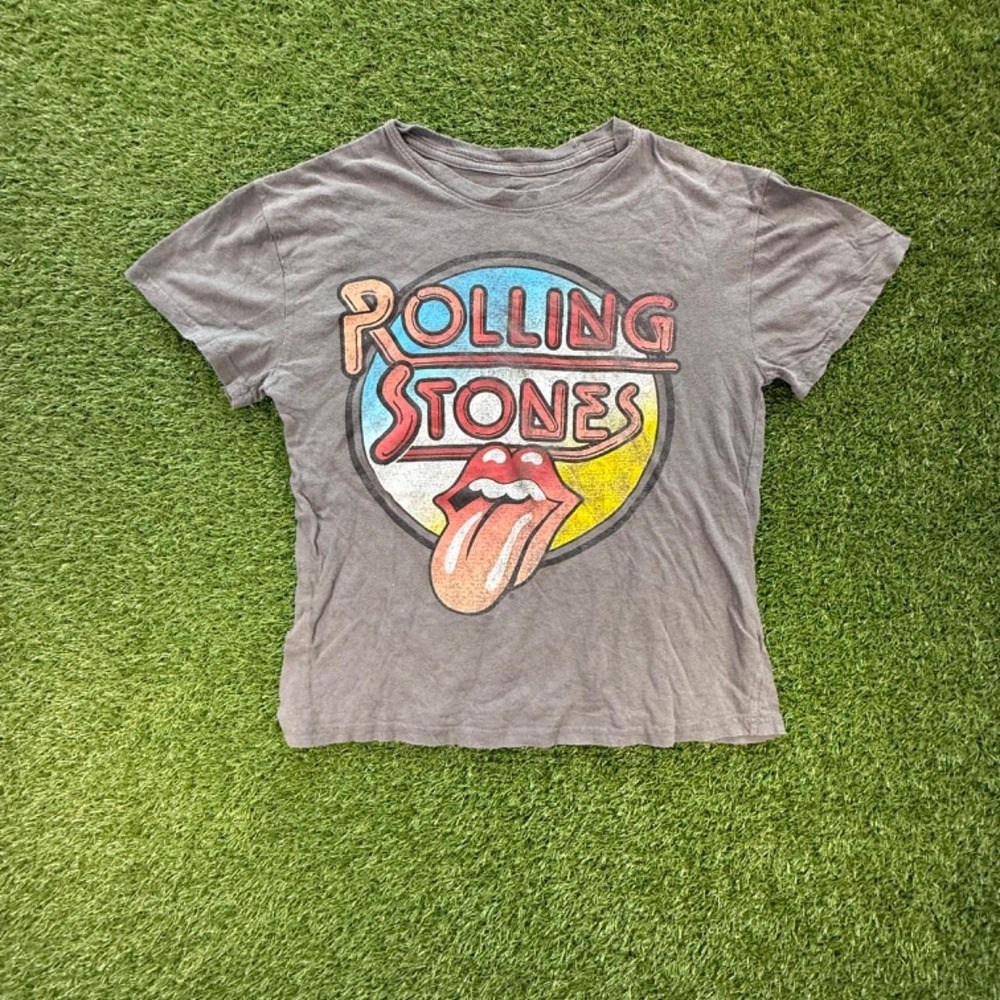 The Rolling Stones Graphic T-Shirt Grey Short Sleeve Rock Band Logo Mens Small